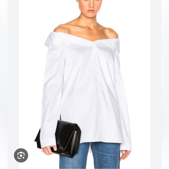 Tibi Notched Off shoulder white cotton blouse top, size US 4 - Picture 1 of 10
